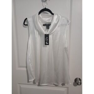 Ivy Chic Women 2X White Sleeveless Cowl Neck Blouse Top Shimmer NWT Plus Size